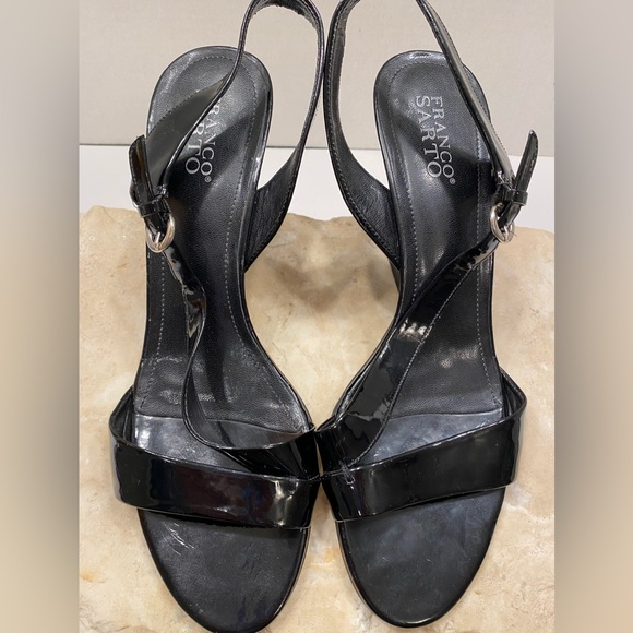 Sz 10 Franco Sarto Black Patent Leather Strappy Heeled Sandals - Picture 9 of 13